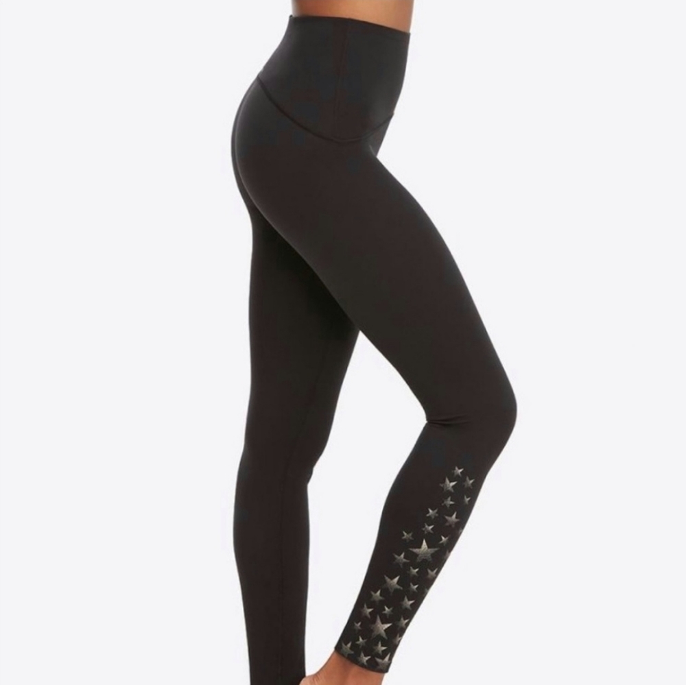 Spanx Booty Boost Active Star Print Leggings Black Size Medium Women's